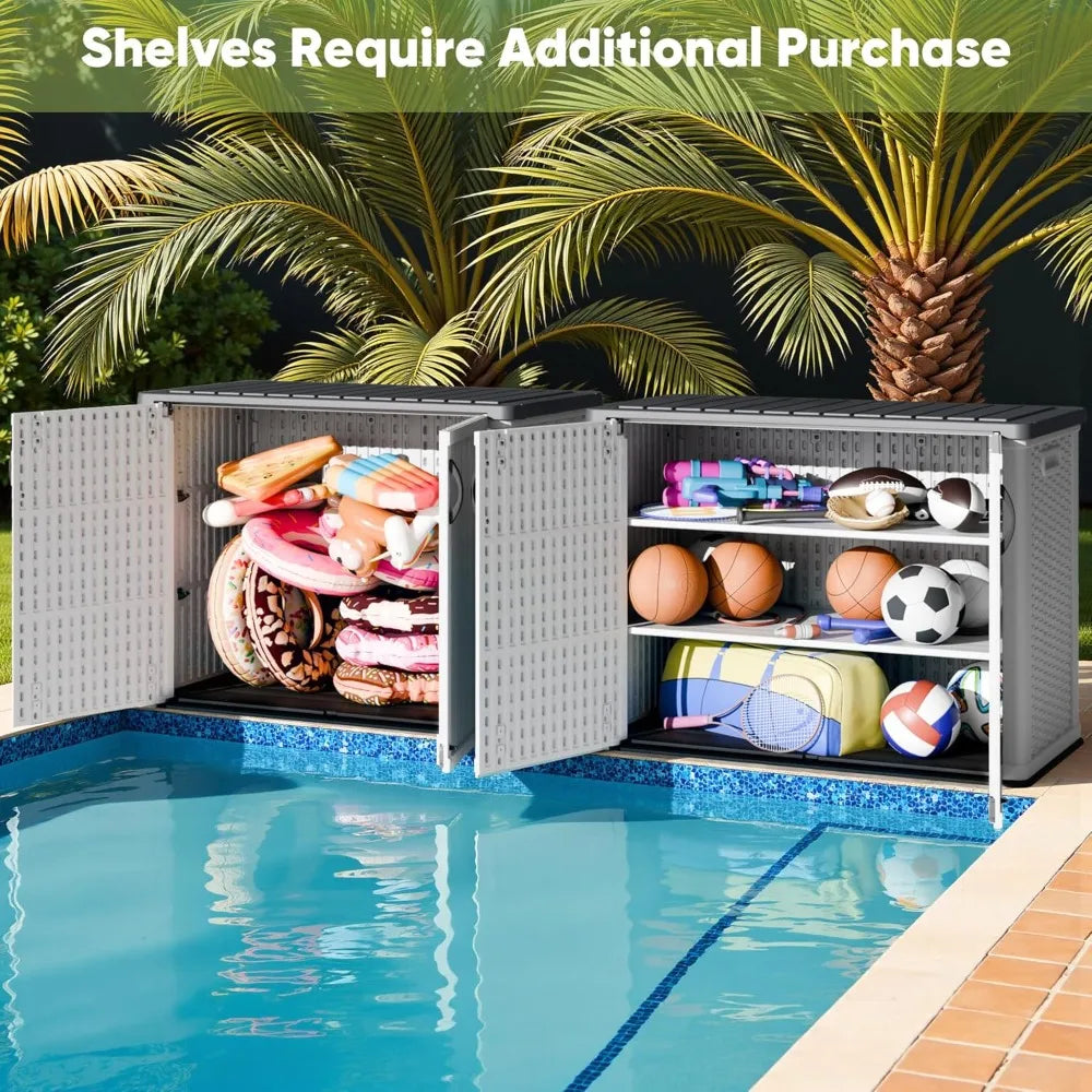 Outdoor Storage Cabinet With Lockable Doors Waterproof Shed