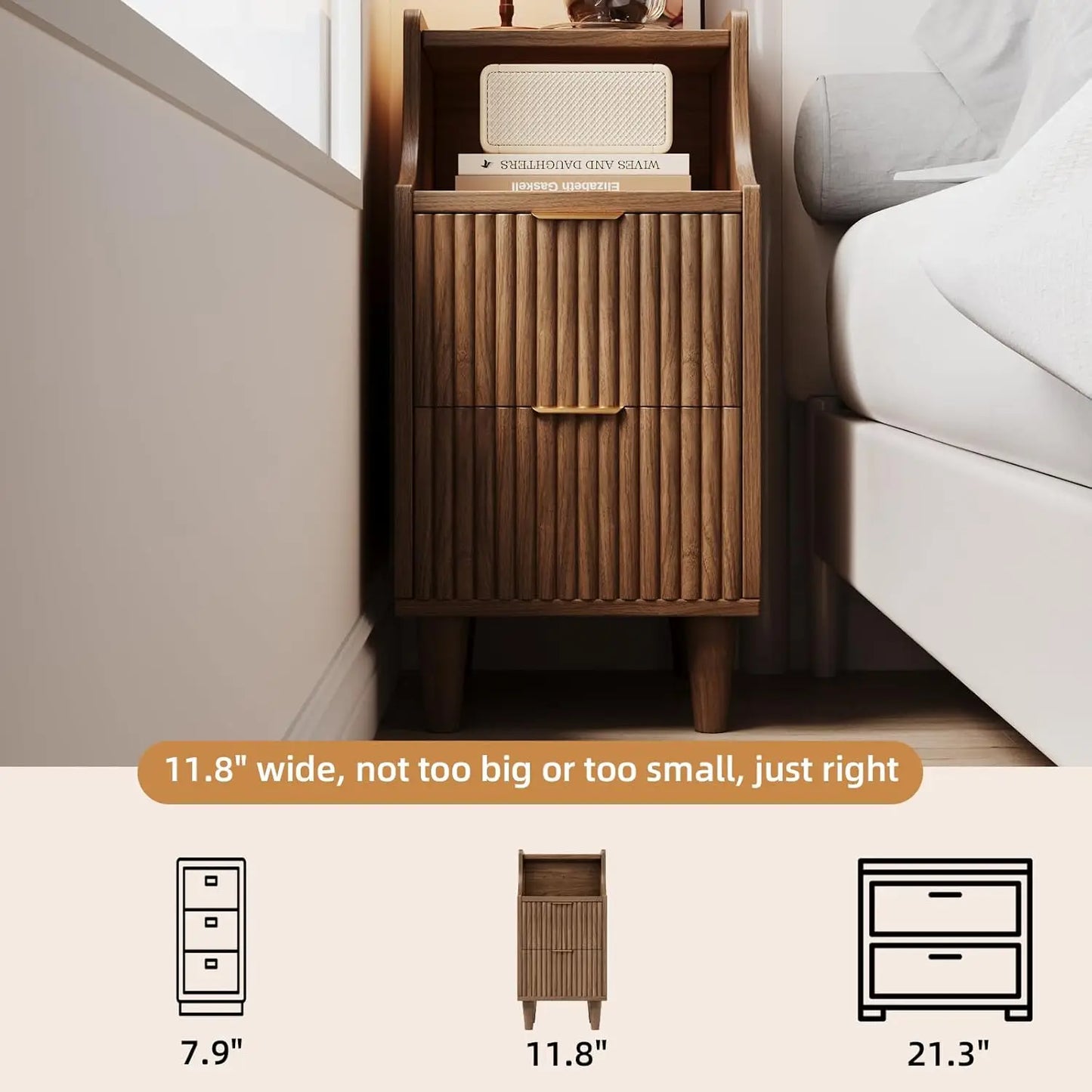 Frame Narrow Nightstand Set Of 2 With Dual Drawers