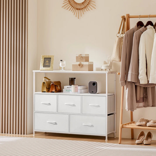 JHK Shoe Cabinet Dresser With Five Fabric Drawers And TV Stand
