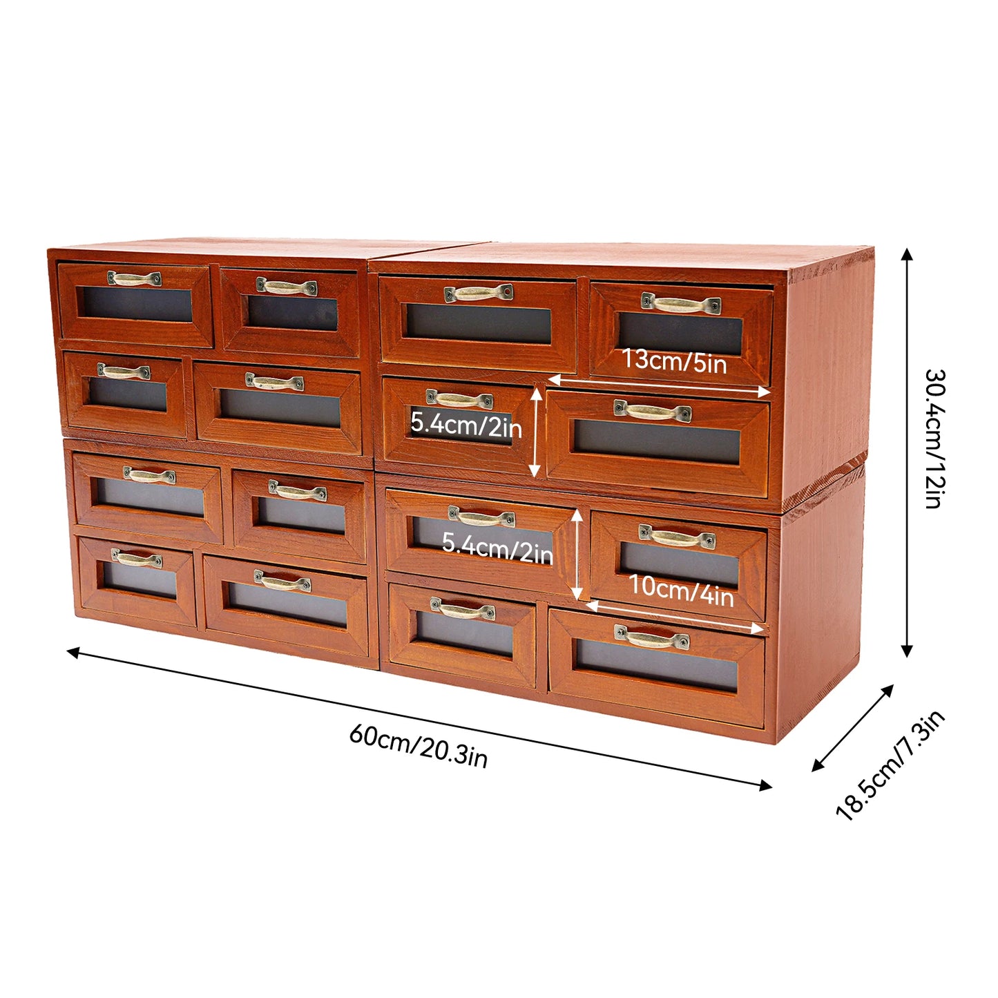 Walnut Wood 16 Drawer Desktop Storage Organizer With Label Holders