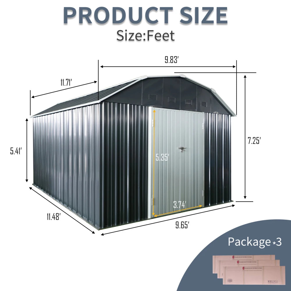 Outdoor Metal Storage Shed With Arch Roof And Lockable Doors