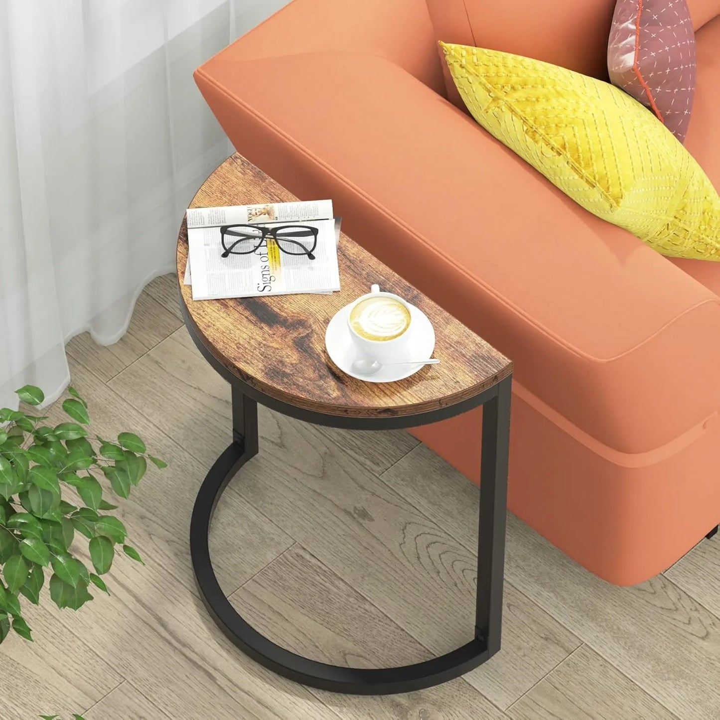 Little Tree Two Tier End Table Semi Circle Storage Shelf