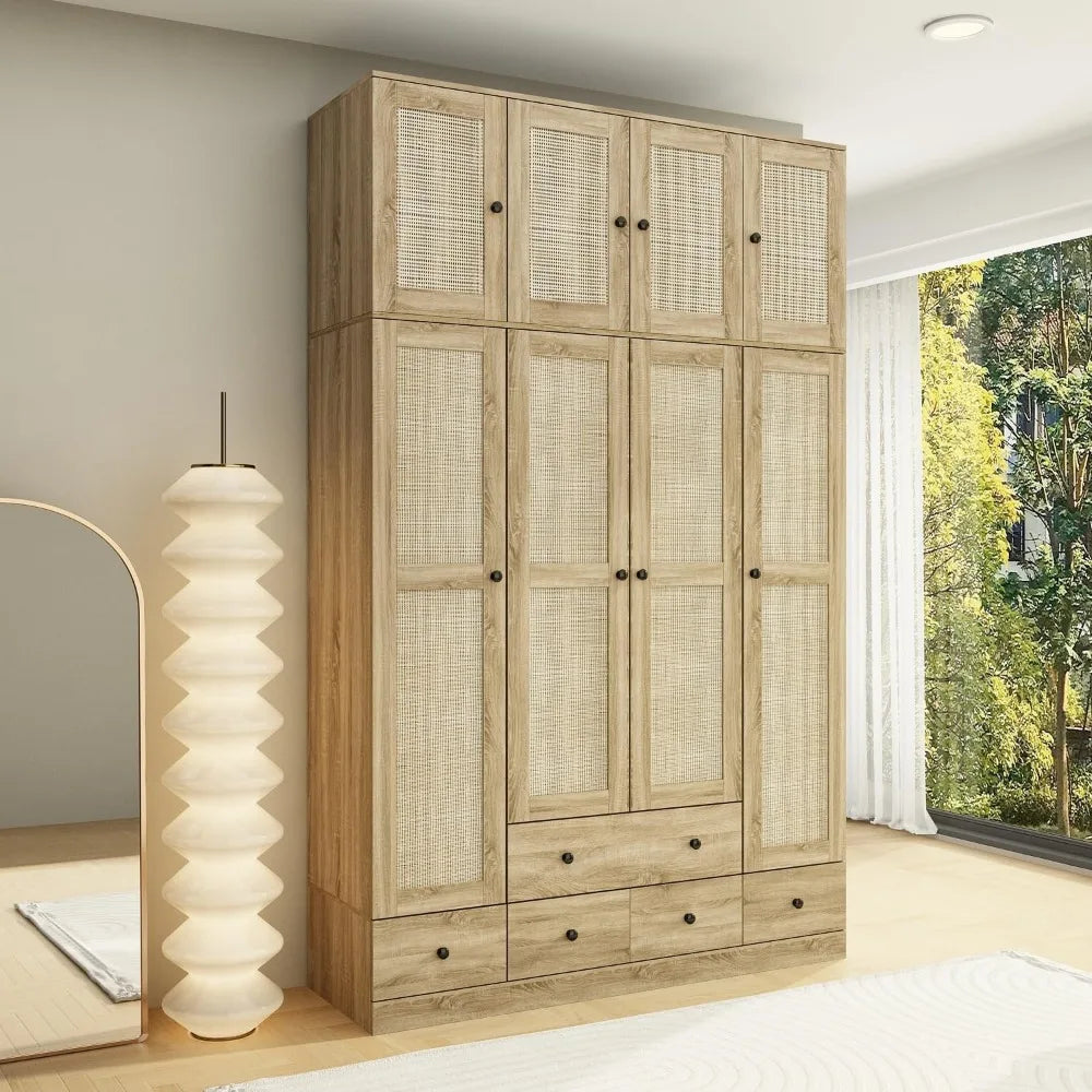 RBXC 8 Door Wardrobe Armoire With Rattan Doors And Drawers