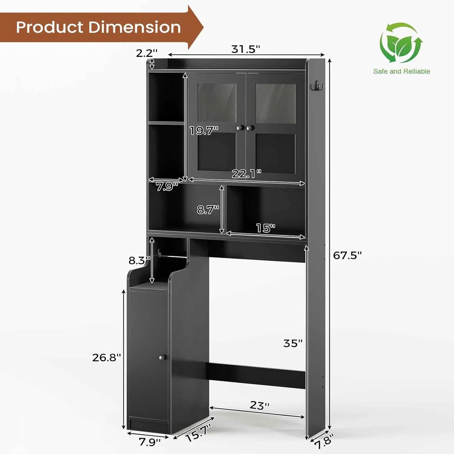Itaar Over Toilet Storage Cabinet With Glass Doors Bathroom Organizer