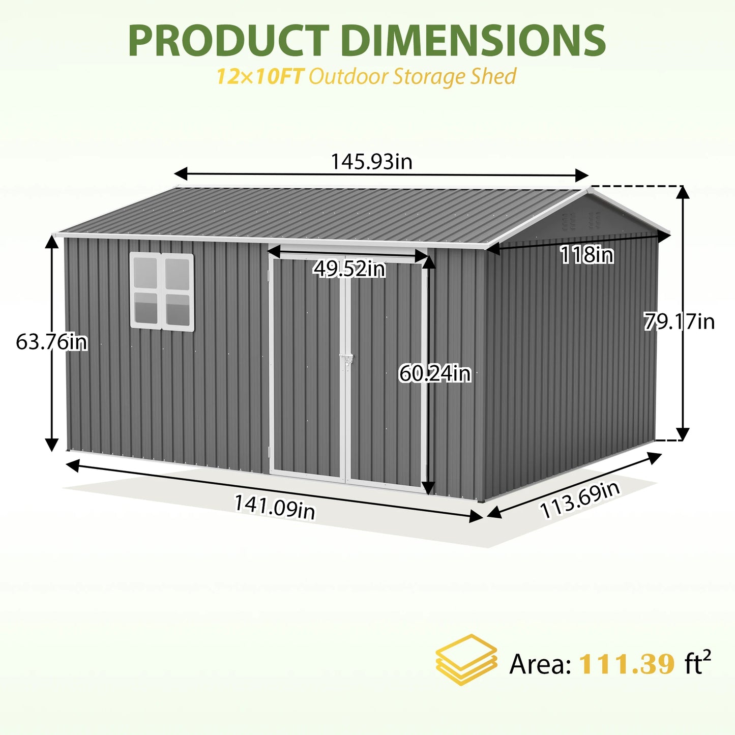 LZBEITEM Steel Outdoor Storage Shed Waterproof Lockable Garden Building