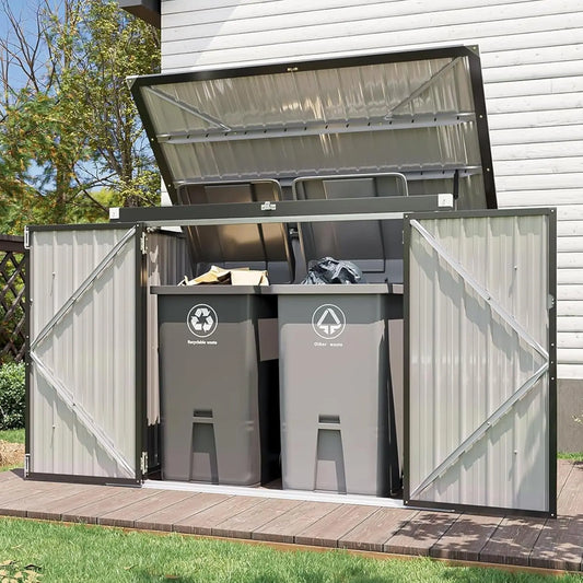 Metal Outdoor Storage Shed With Chain Lid Waterproof Garbage Organizer