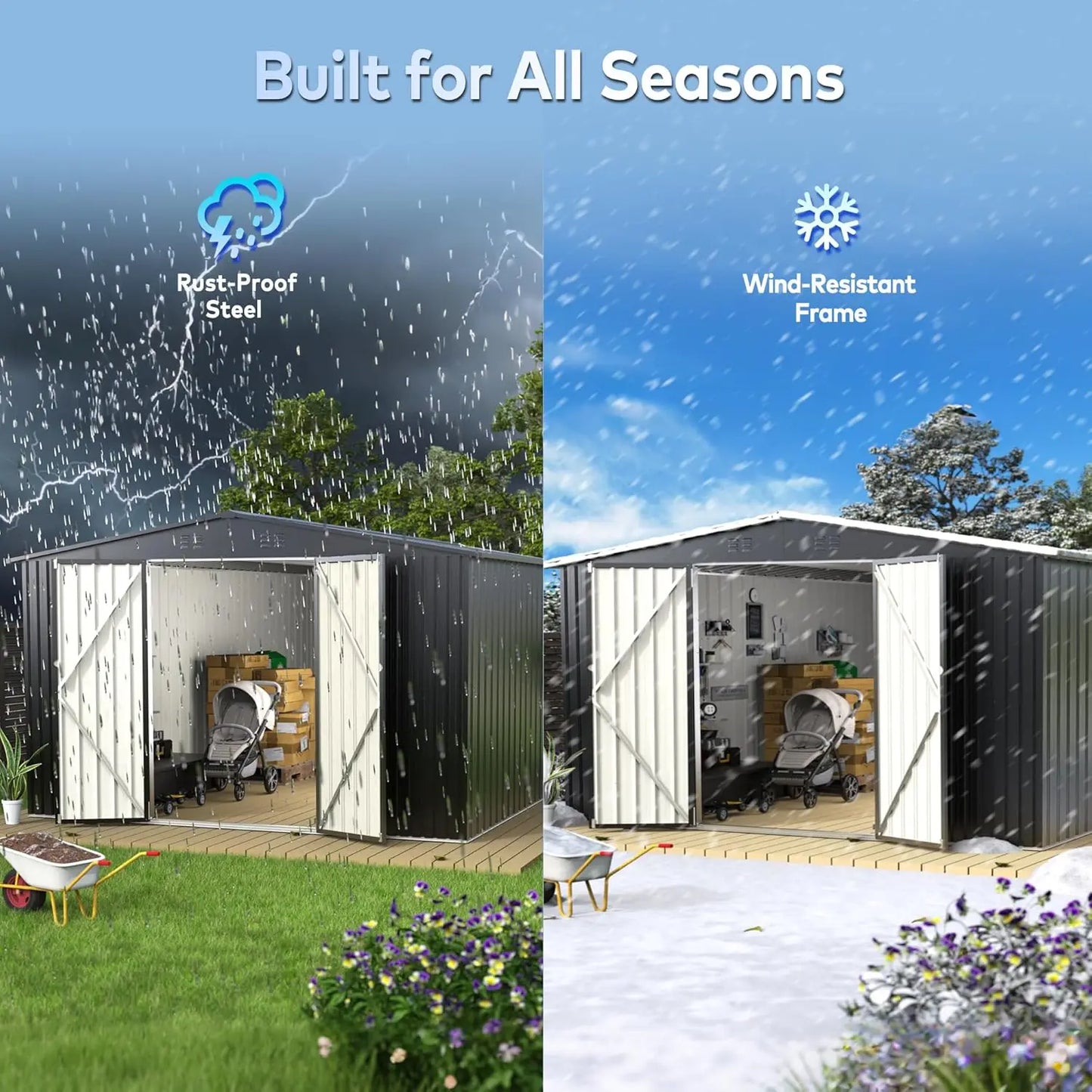 Metal Outdoor Storage Shed With Lockable Door For Garden Backyard