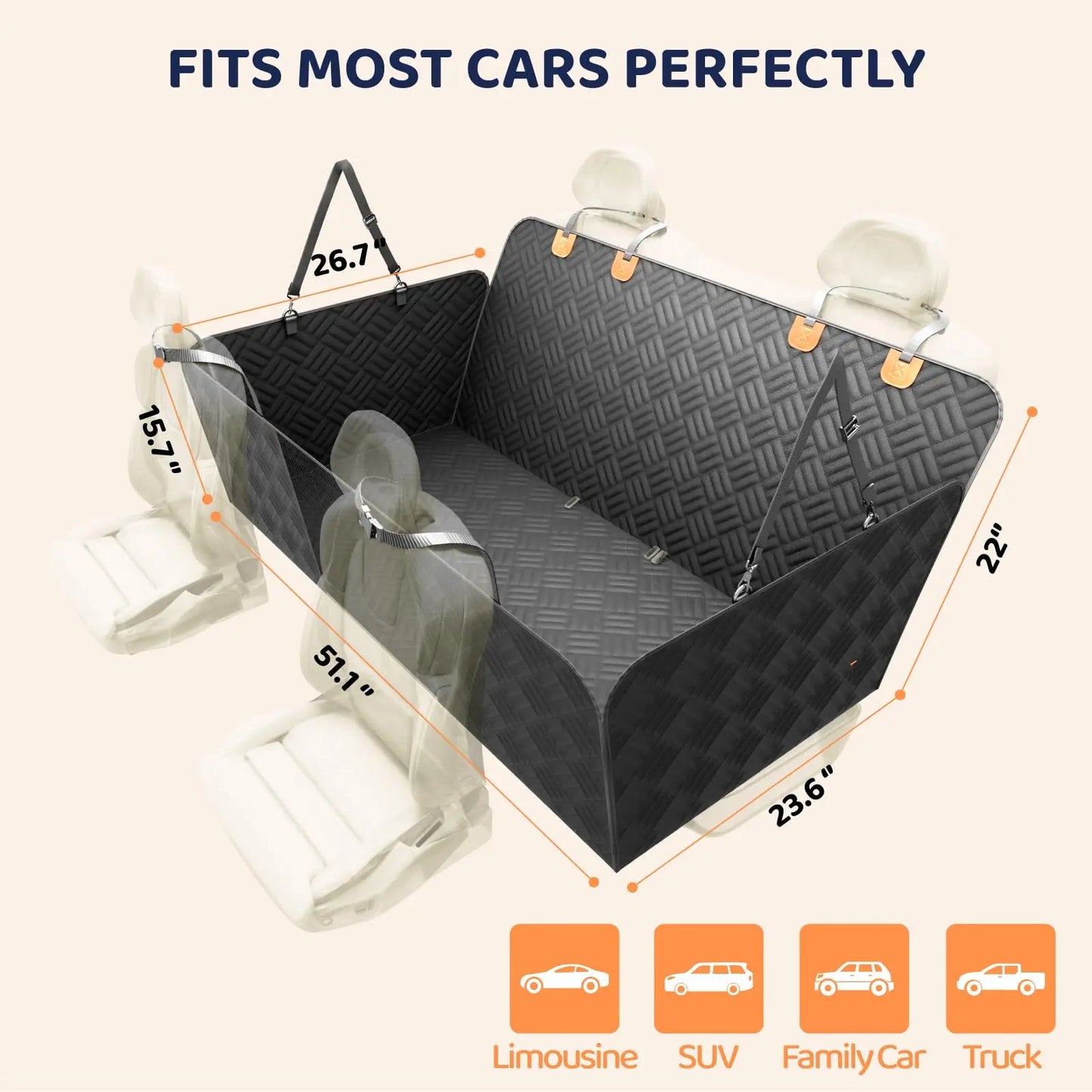Car Rear Seat Cover For Dogs With Hard Bottom Extender
