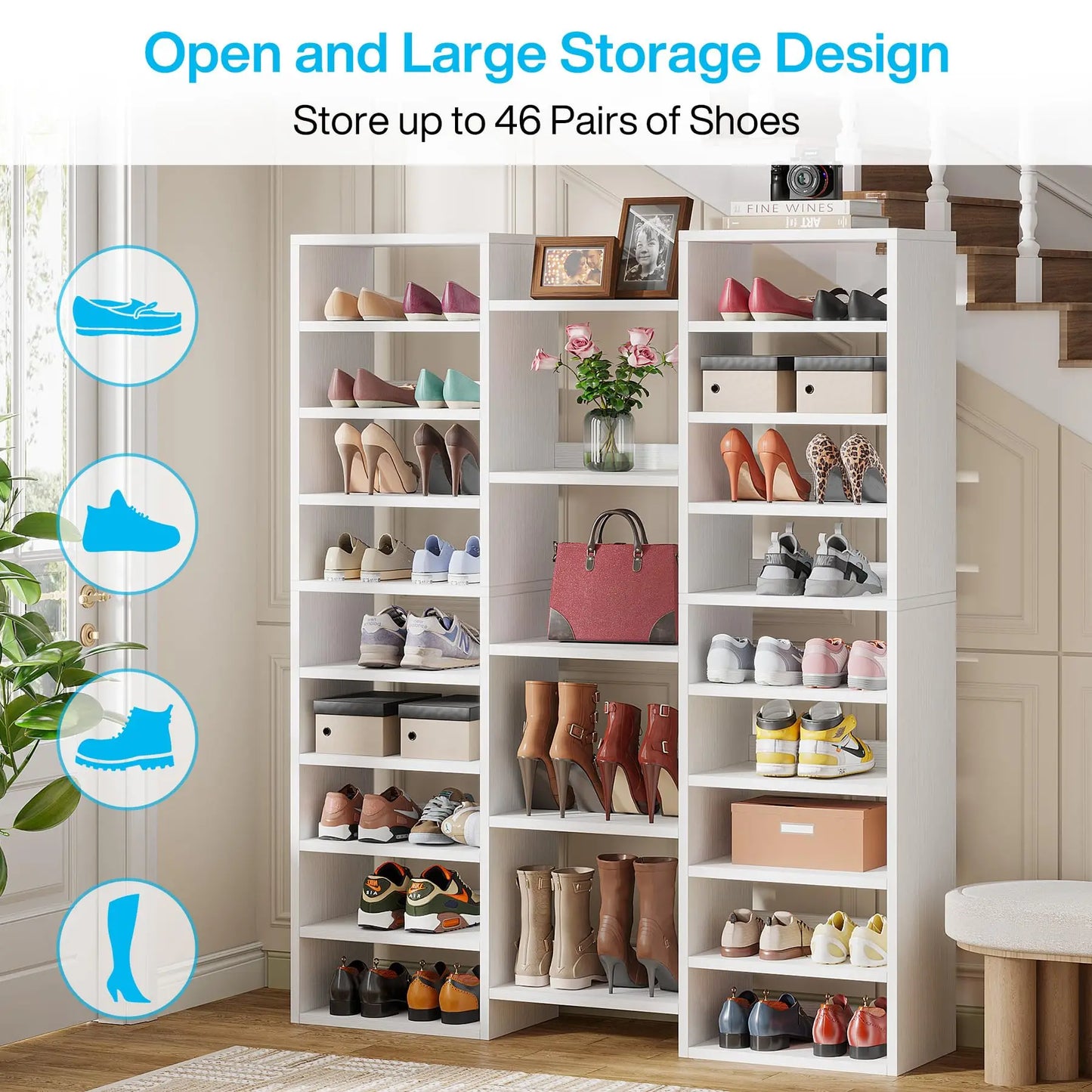 14-Tier Freestanding Shoe Rack Shelving Unit With 22 Open Cubbies