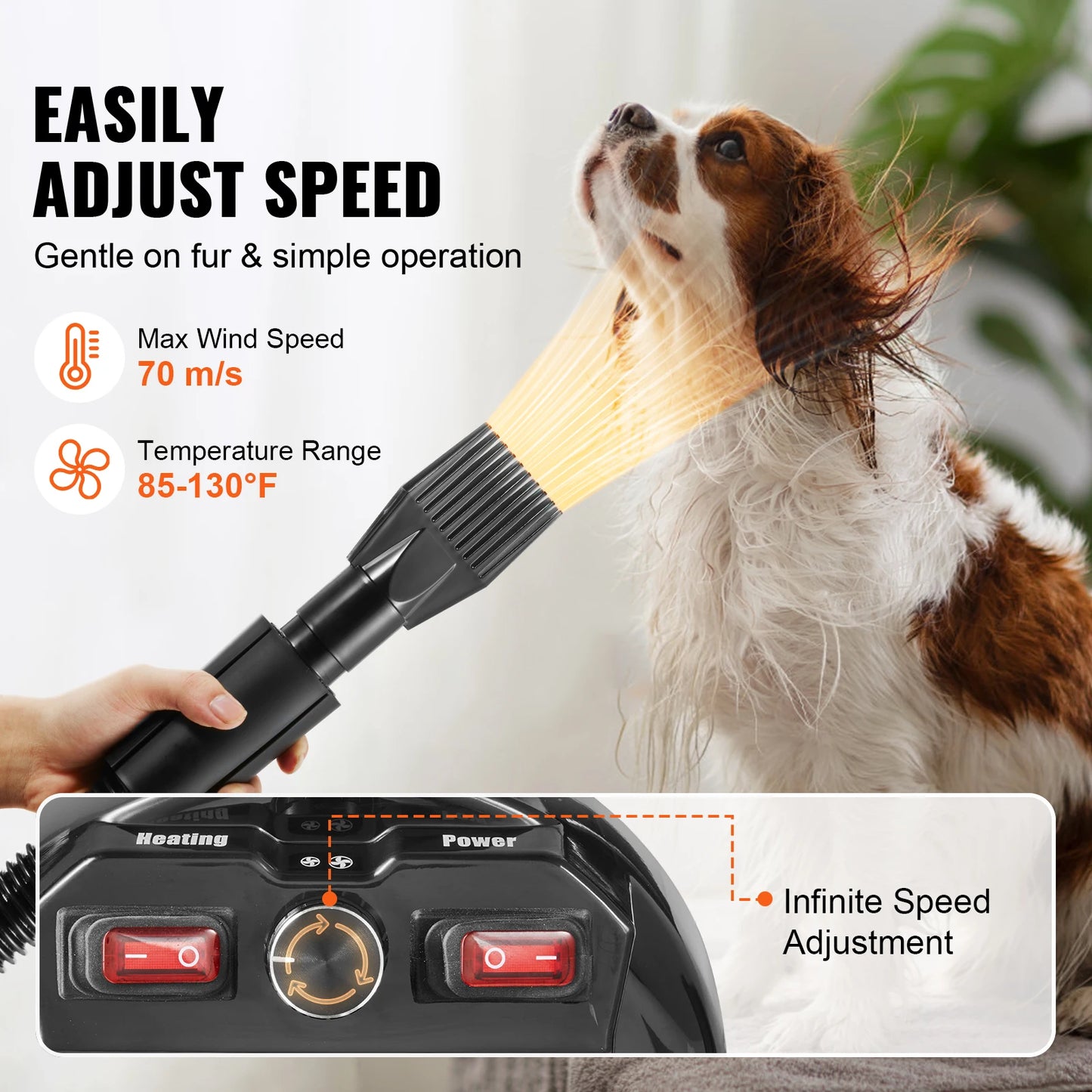 SucceBuy Dog Blow Dryer 2000W Adjustable Speed Temperature Control