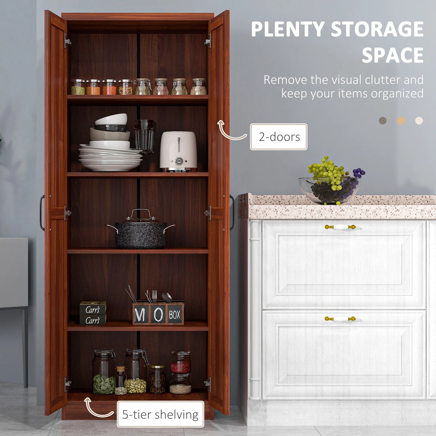 HOMCOM Rustic Freestanding Kitchen Storage Cabinet With Shelves