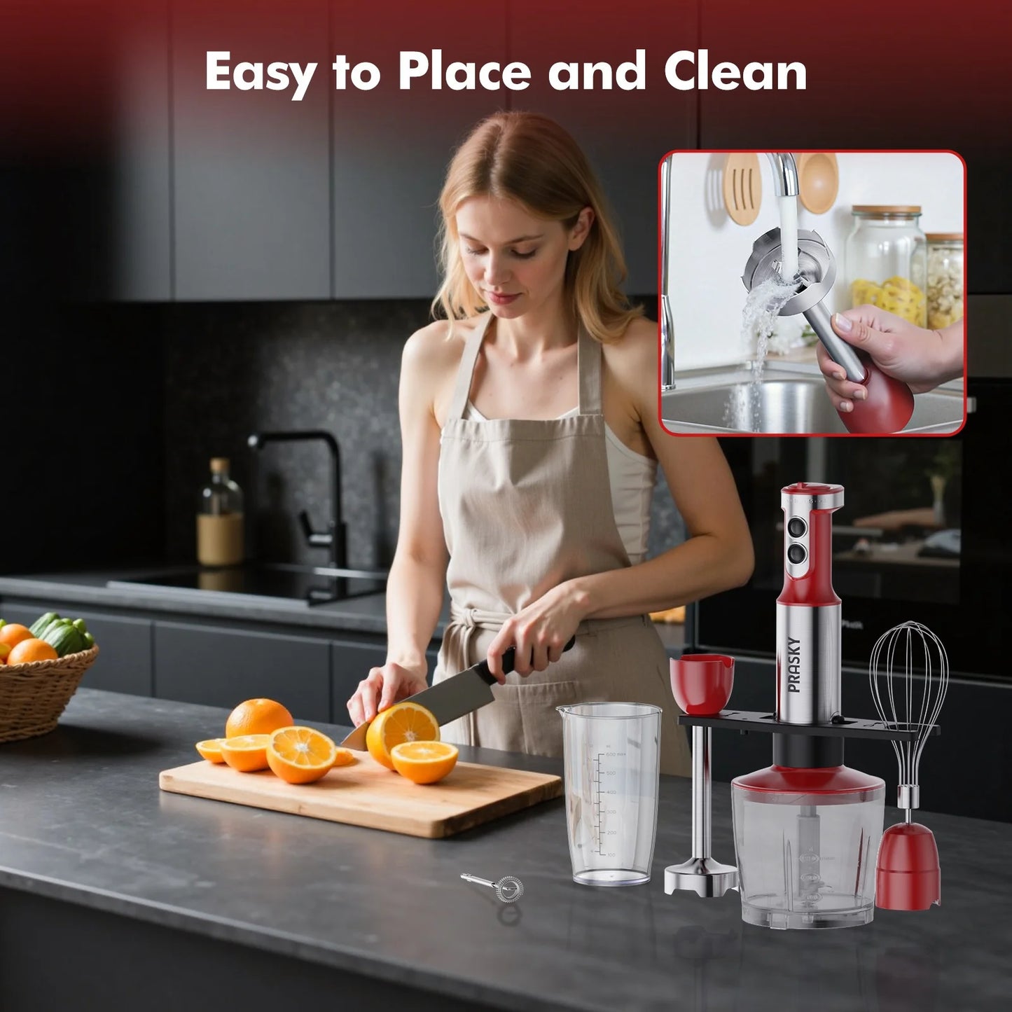 Prasky 5-In-1 Handheld Immersion Blender With Whisk And Chopper