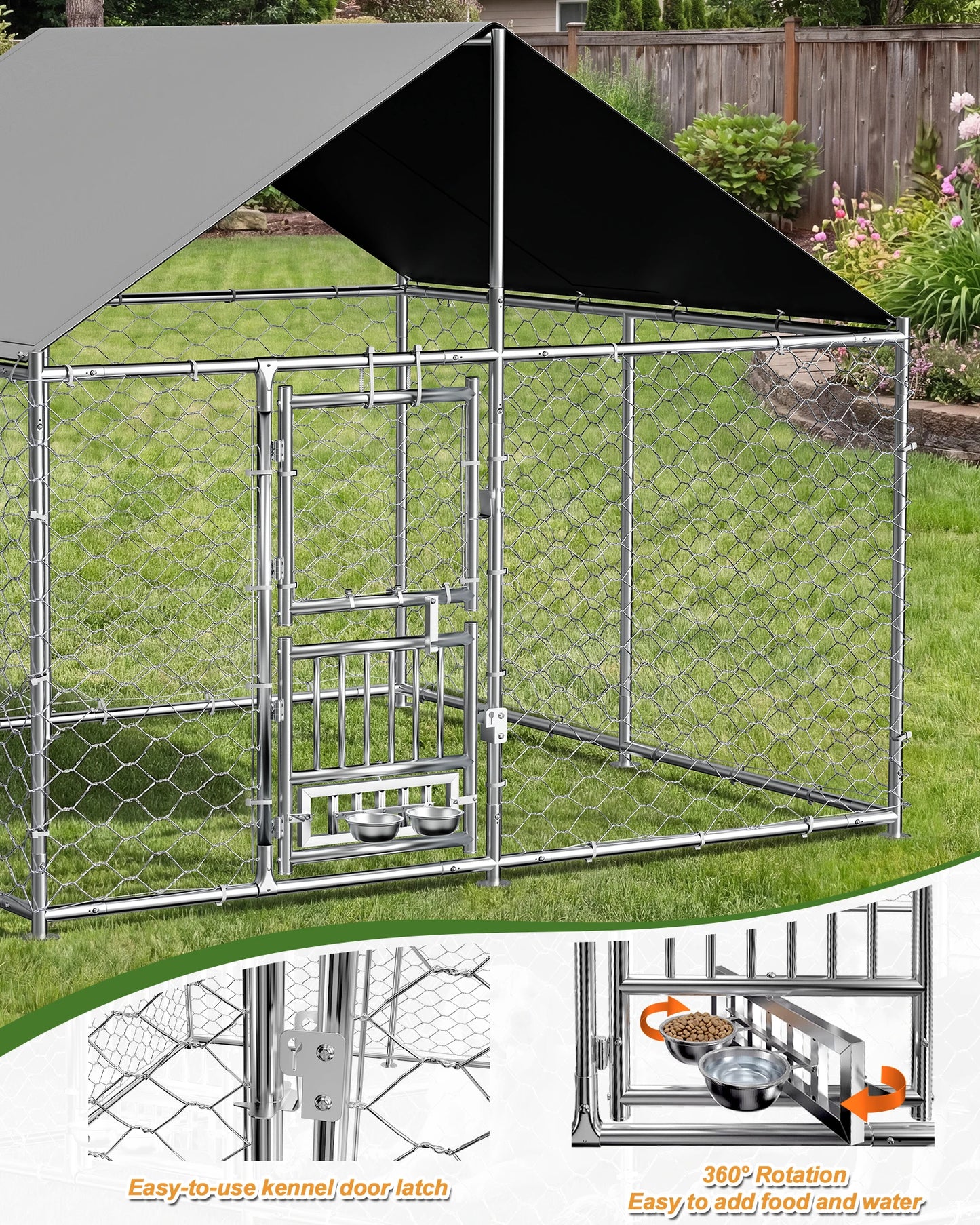 Outdoor Dog Kennel With Rotating Feeder And Double Doors