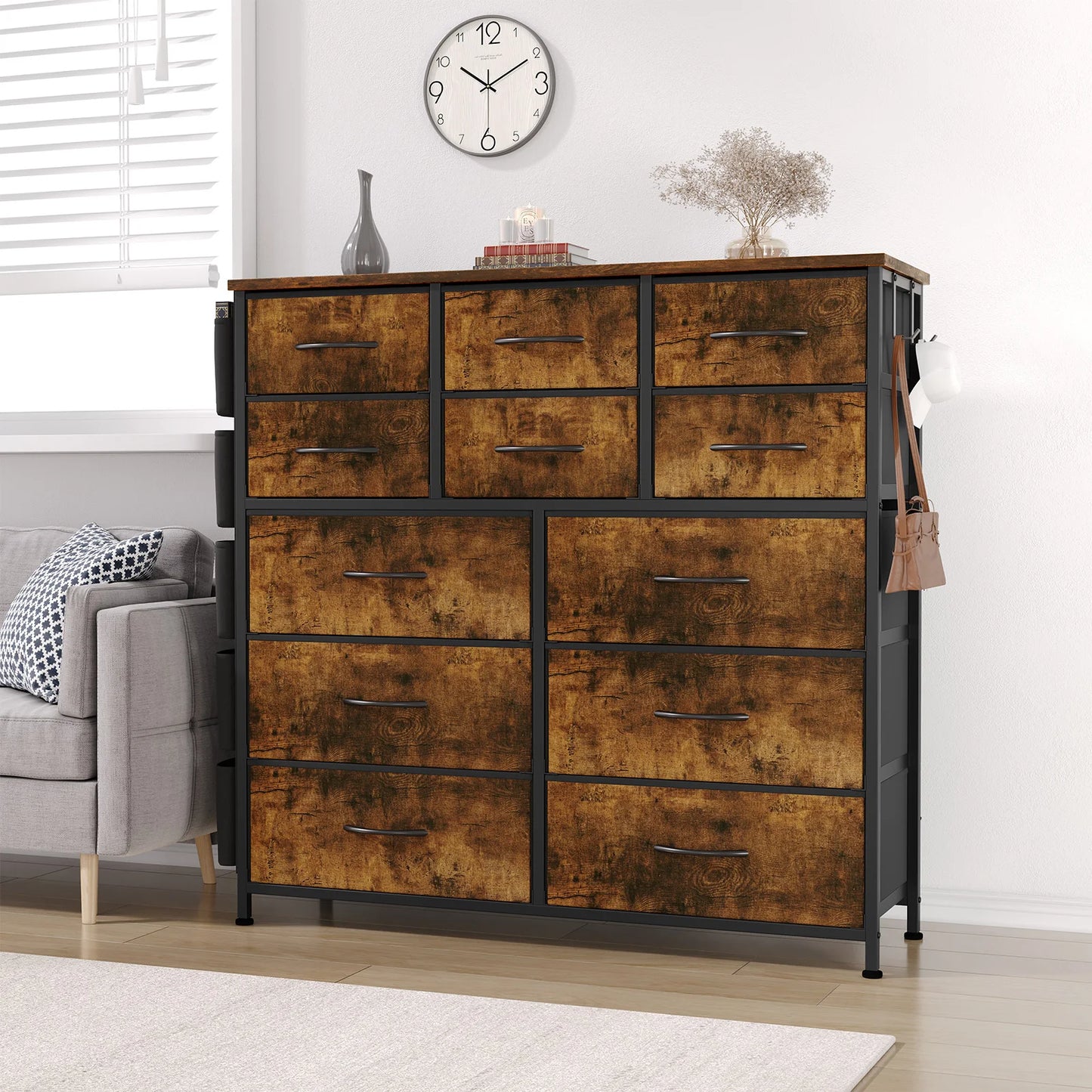 HiMISS 12 Drawer Dresser For Bedroom With Fabric Storage Cabinet