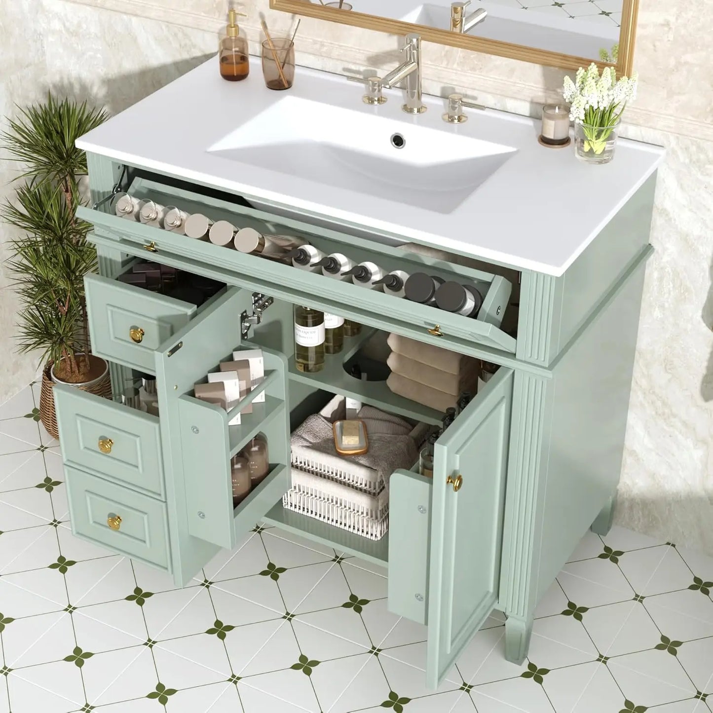 Free Standing Bathroom Vanity With Sink And Ceramic Basin
