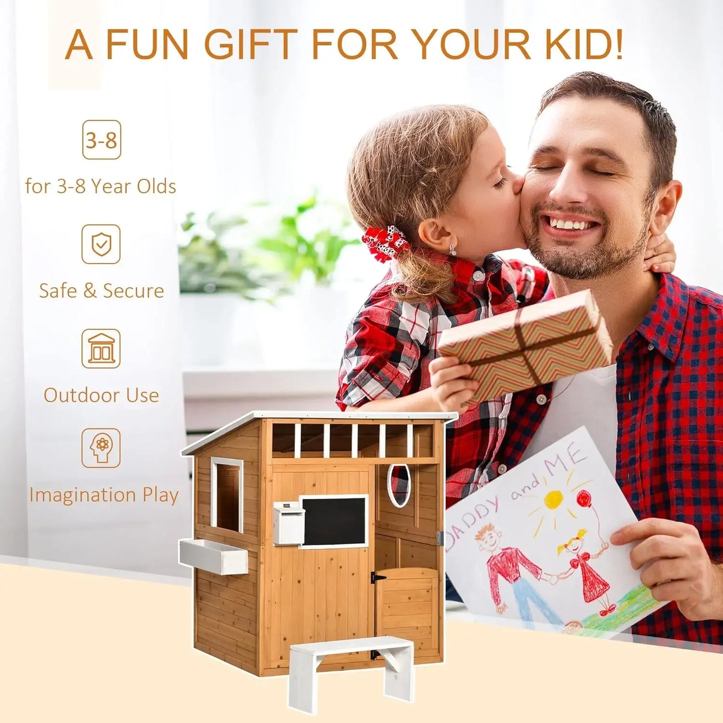Wooden Outdoor Playhouse For Kids With Working Door And Windows