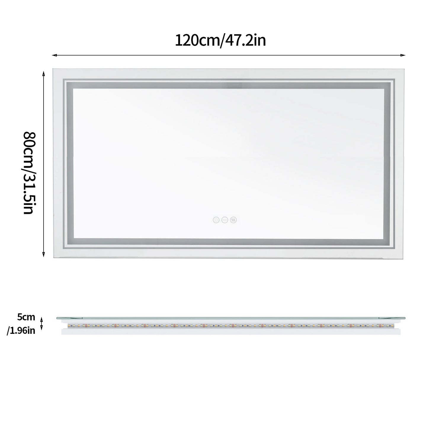 LED Bathroom Mirror With Front And Backlit Lights Wall Mounted Anti Fog