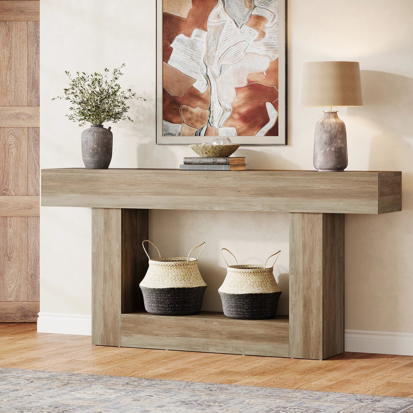 Tribesigns Farmhouse Console Table With U Shaped Base 2 Tier