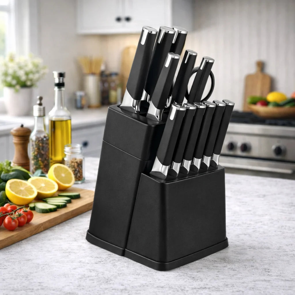 Professional Kitchen Knife Block Set With 6 Steak Knives