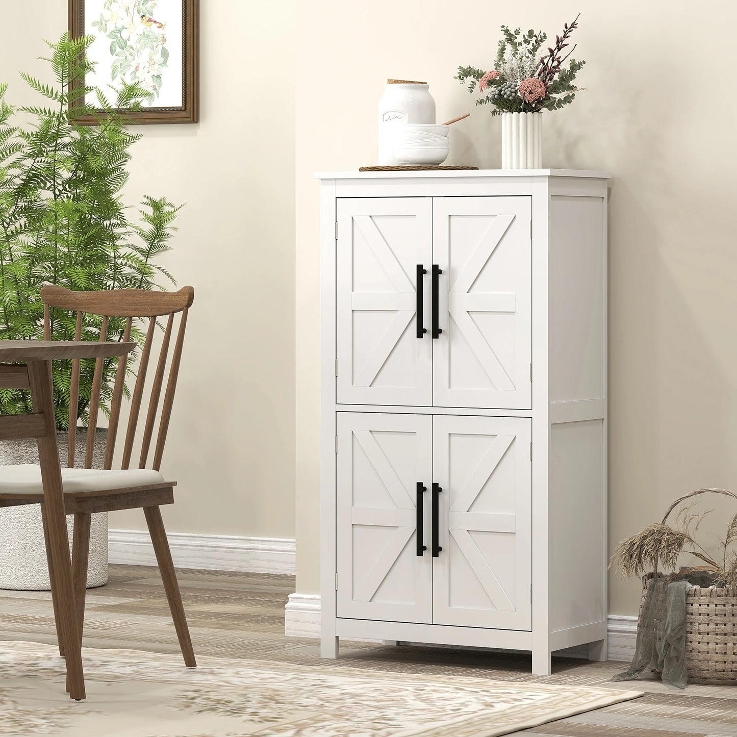 HOMCOM Bathroom Floor Cabinet With Barn Doors And Adjustable Shelf