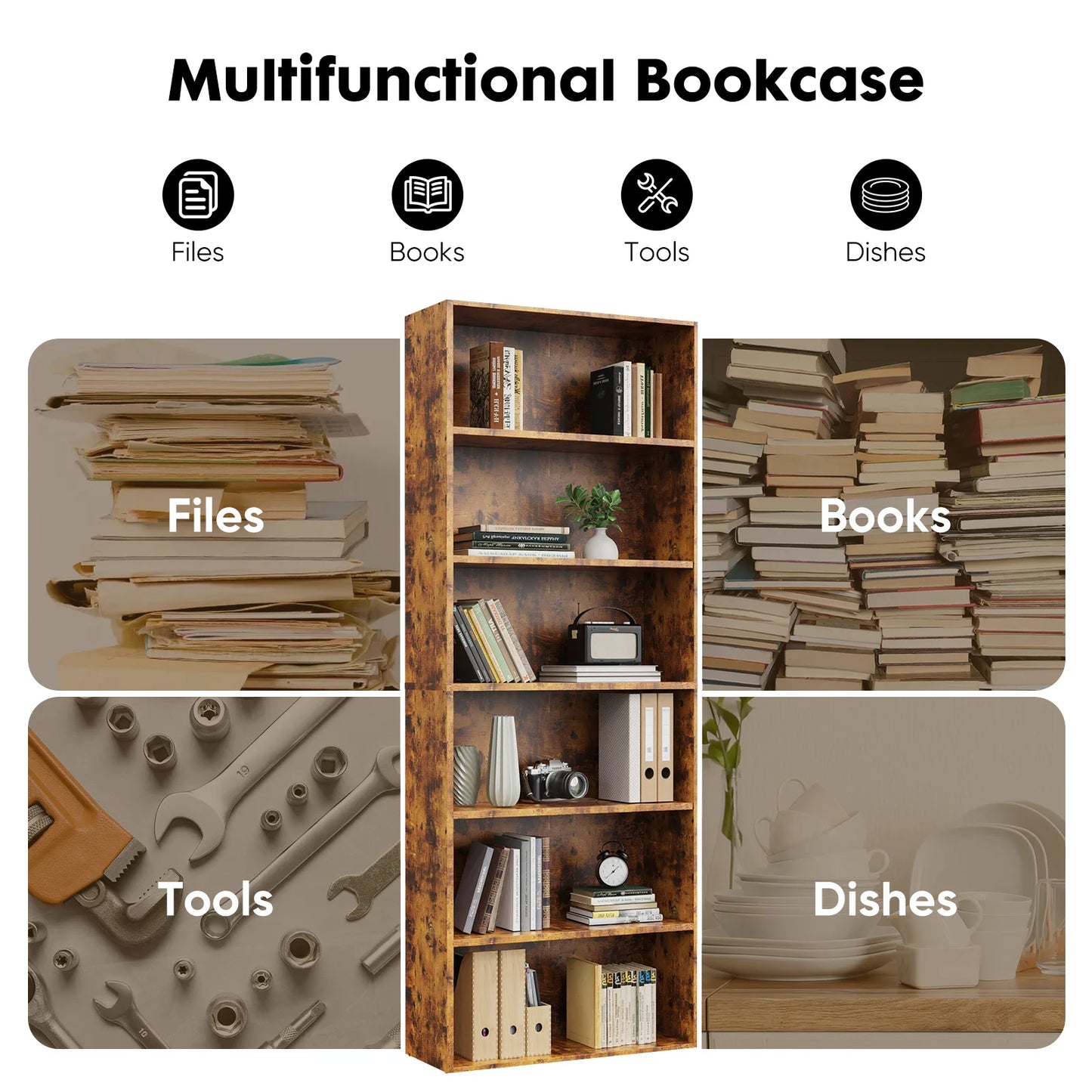 JHK 6 Tier Wooden Bookshelf