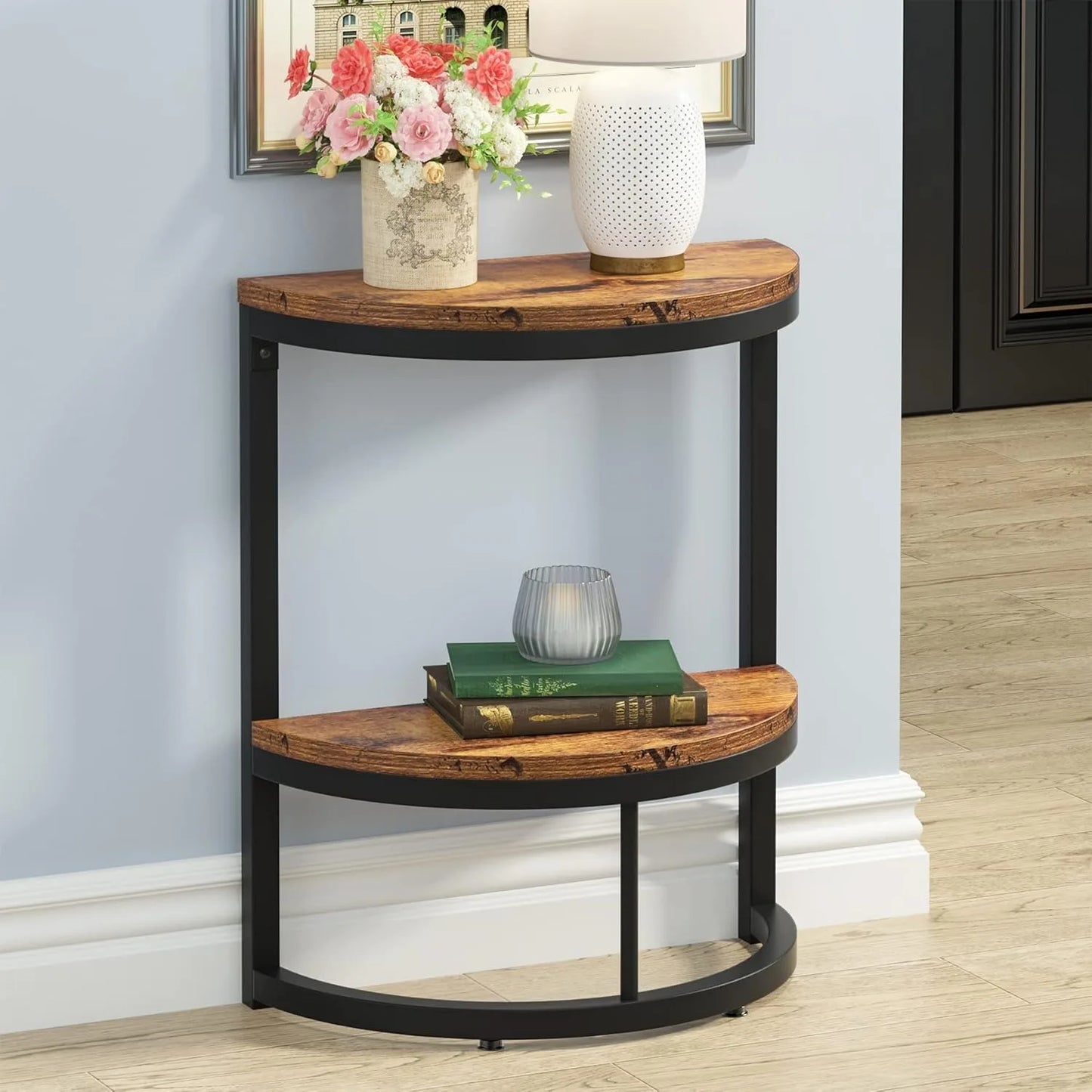 Little Tree Two Tier End Table Semi Circle Storage Shelf