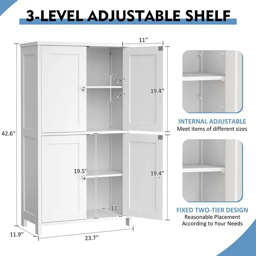 Bathroom Storage Cabinet With Magnetic Doors And Shelves