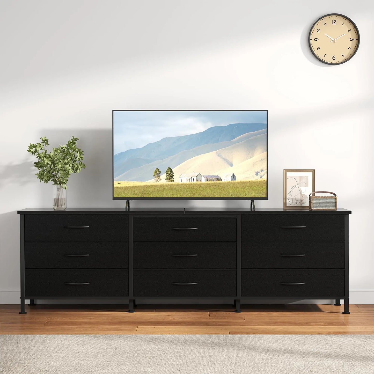 JHK Modern Living Room Cabinet With Fabric Drawers Entertainment Center
