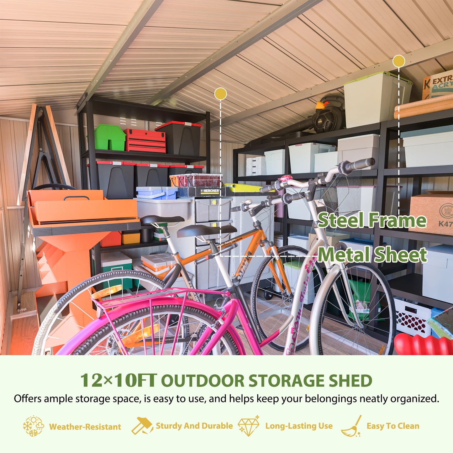 LZBEITEM Steel Outdoor Storage Shed Waterproof Lockable Garden Building