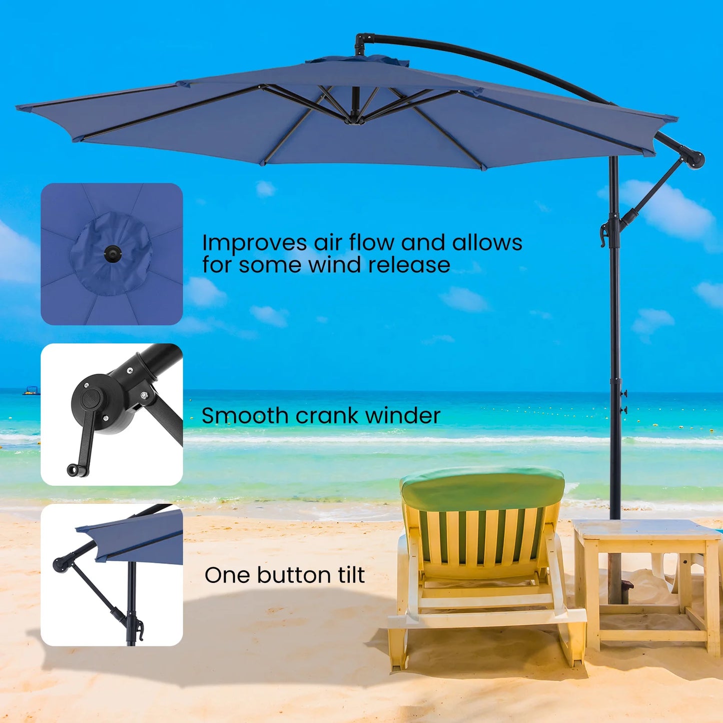 JHK 10ft Outdoor Cantilever Patio Umbrella With Tilt