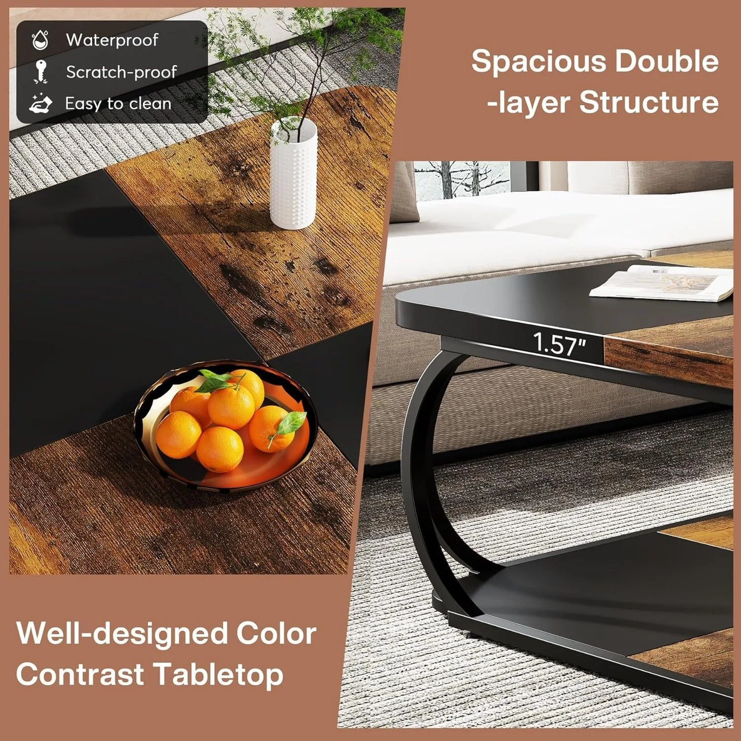 Little Tree Square Coffee Table With Double Shelf Living Room