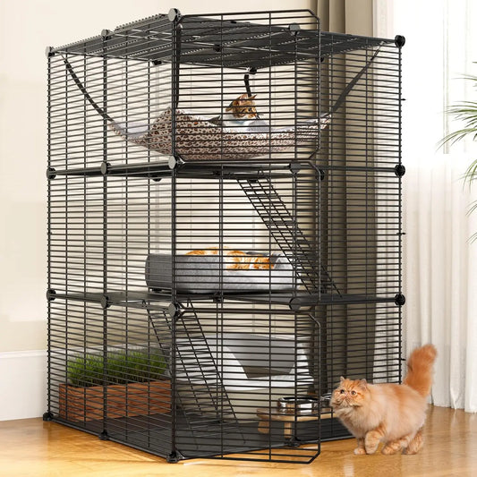 Indoor Pet Enclosure DIY Playpen Metal Kennel With Hammock Cats