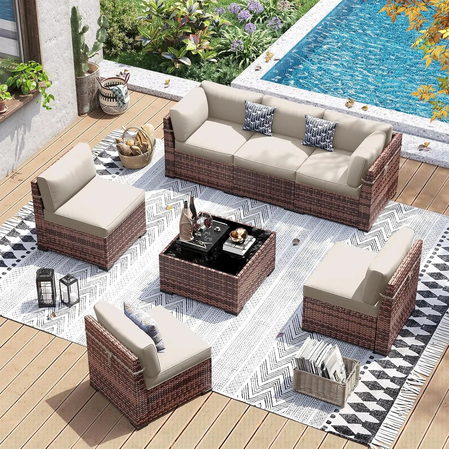 Patio Outdoor Wicker Furniture Set With Tea Table Cover