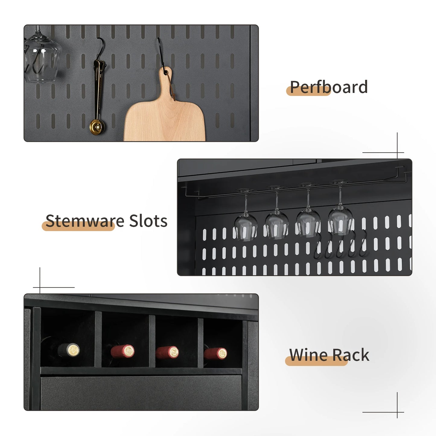 VOWNER Pantry Cabinet With Pegboard Cup Holder And Power Outlet