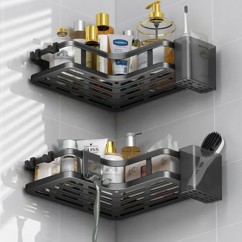 Double Layer Stainless Steel Corner Shelf No Drill Wall Organizer