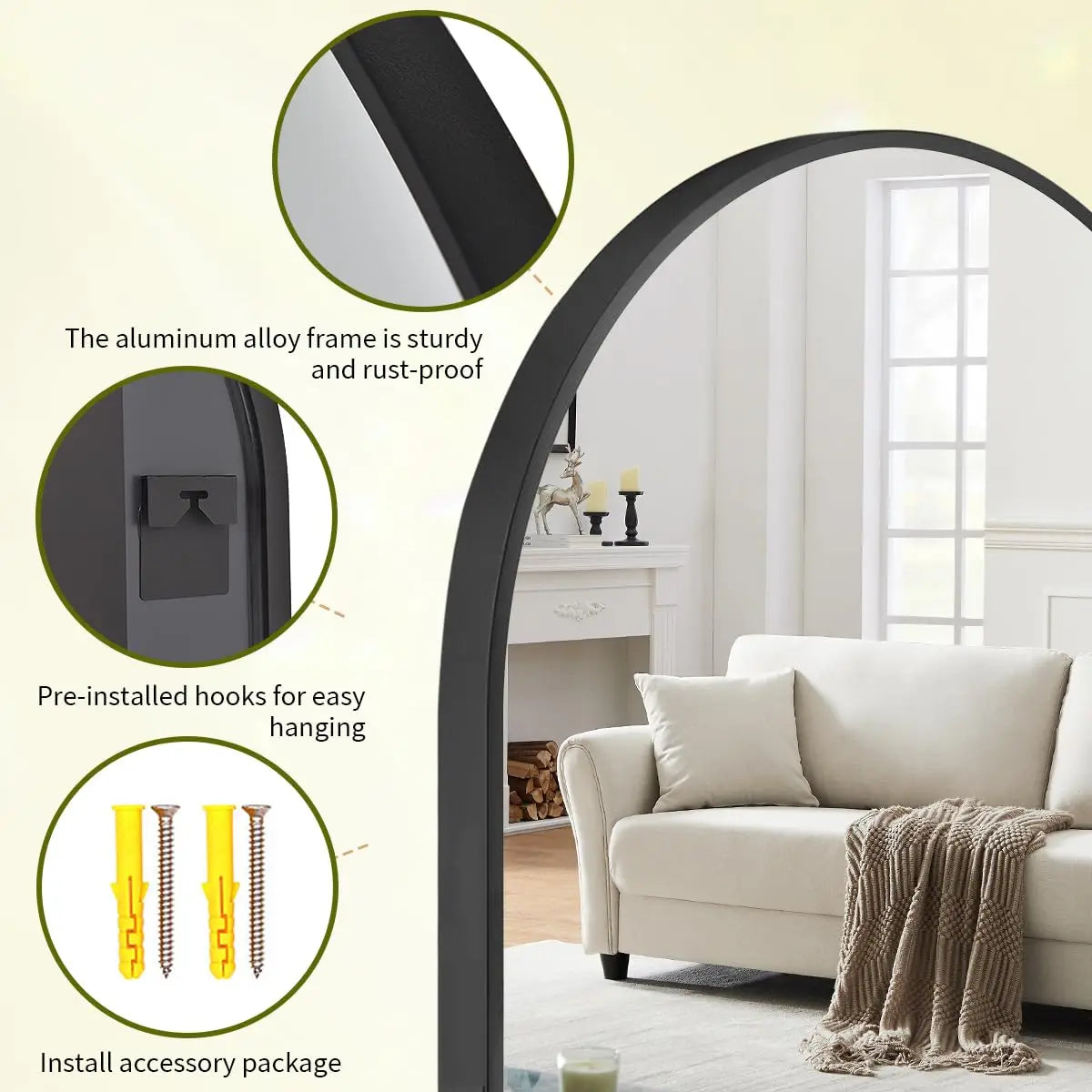 Beautypeak Arch Bathroom Mirror With Metal Frame Wall Mount