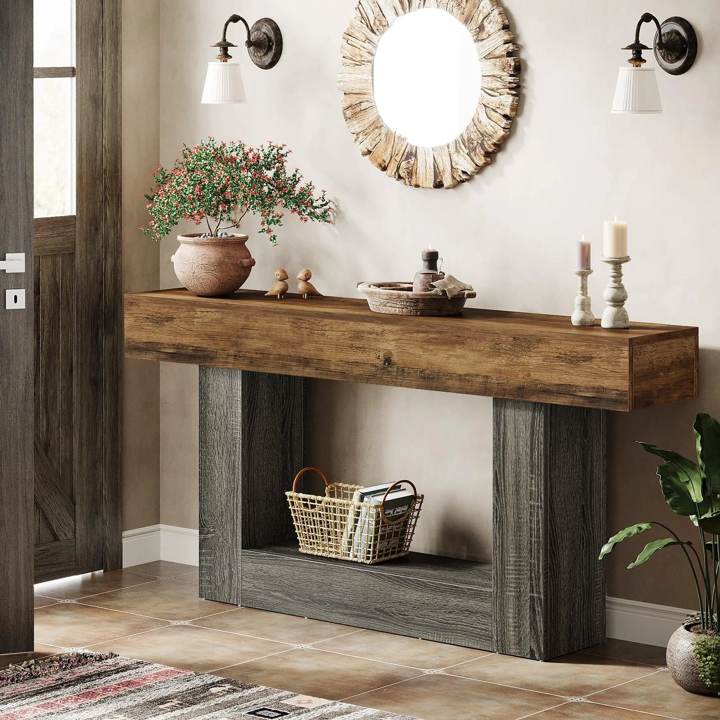 Tribesigns Farmhouse Console Table With U Shaped Base 2 Tier