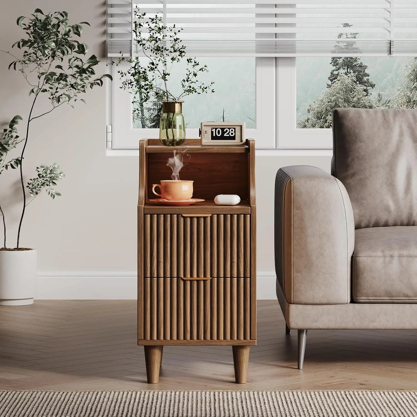 Frame Narrow Nightstand Set Of 2 With Dual Drawers