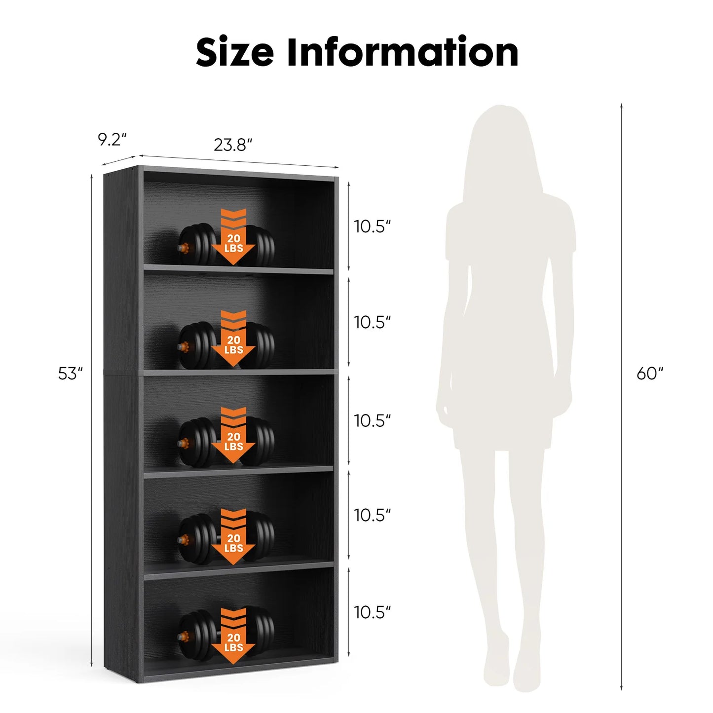 JHK 6 Tier Wooden Bookshelf
