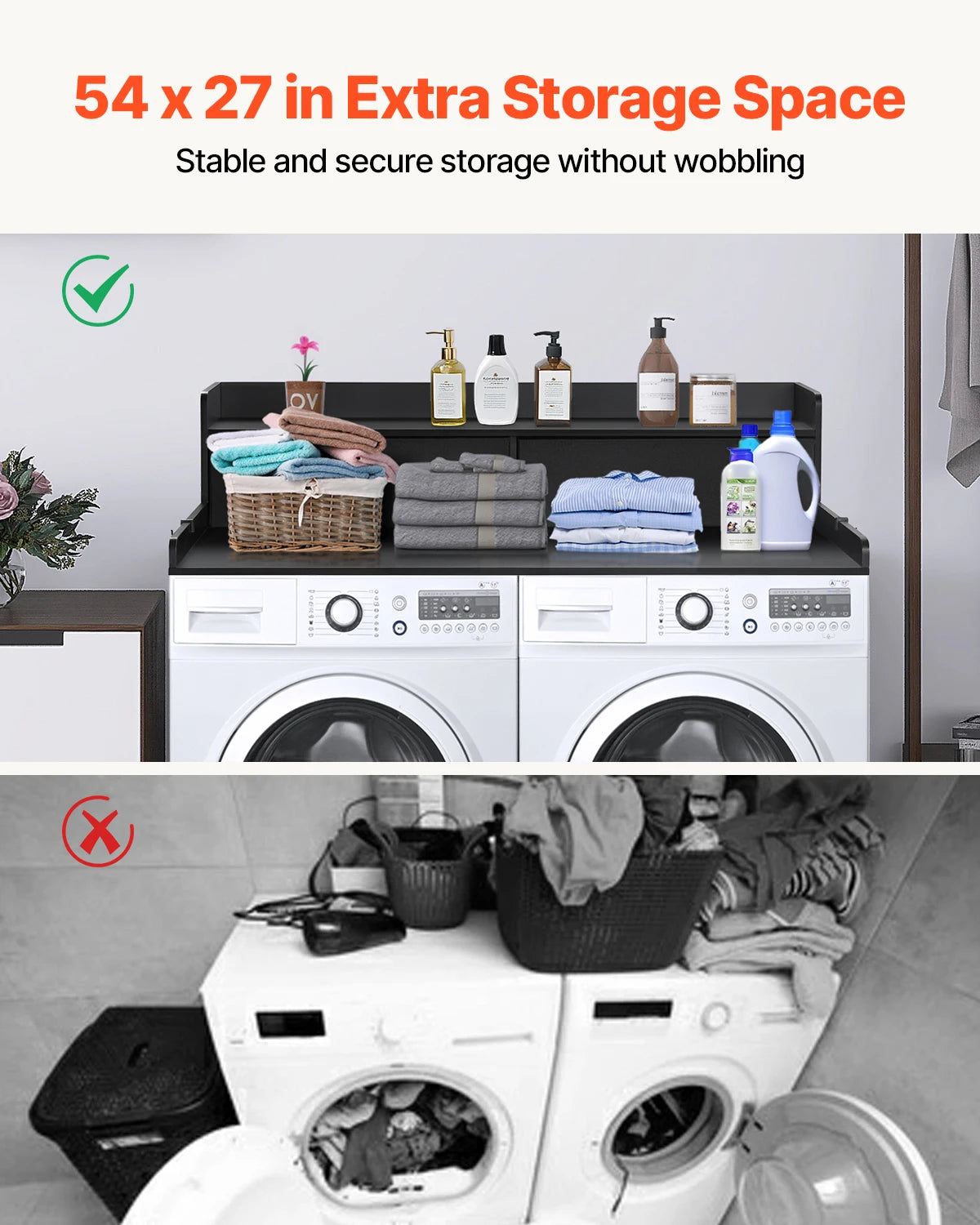 SucceBuy Washer Dryer Countertop With Drawer Shelf For Laundry Organization