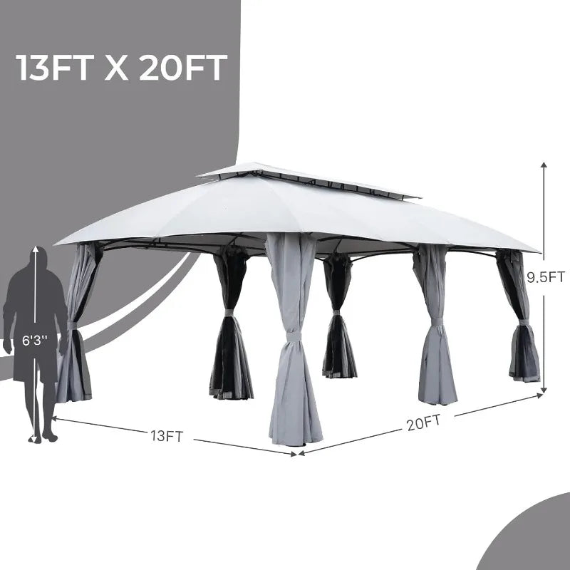 Gazebo For Patio With Double Vent Canopy, Privacy Curtains, Netting