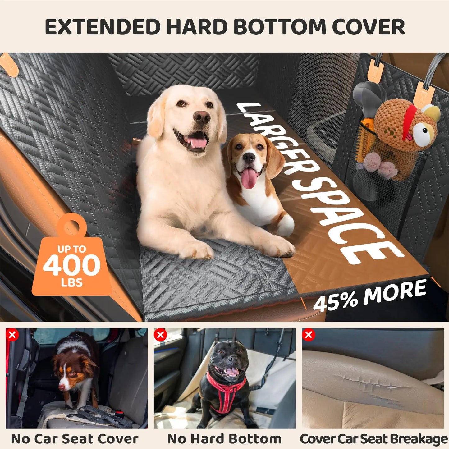 Car Rear Seat Cover For Dogs With Hard Bottom Extender