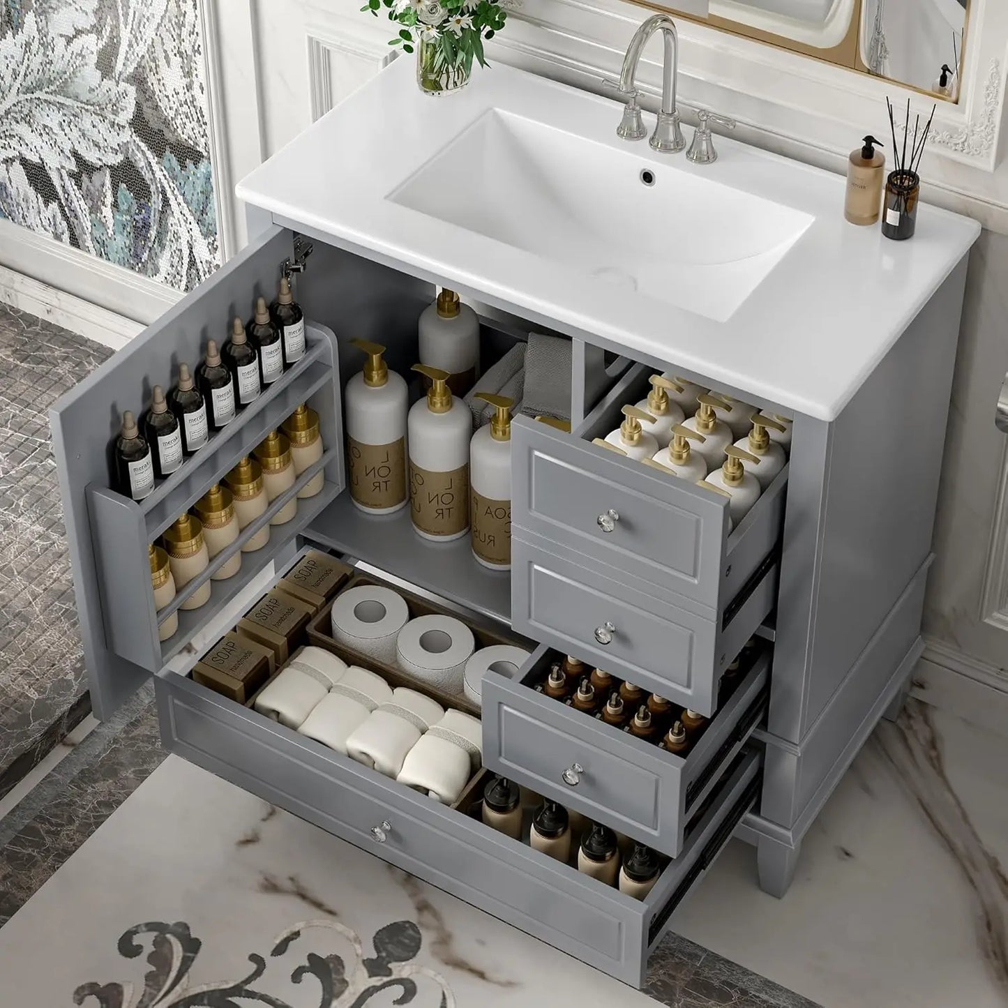 Free Standing Bathroom Vanity With Sink And Ceramic Basin