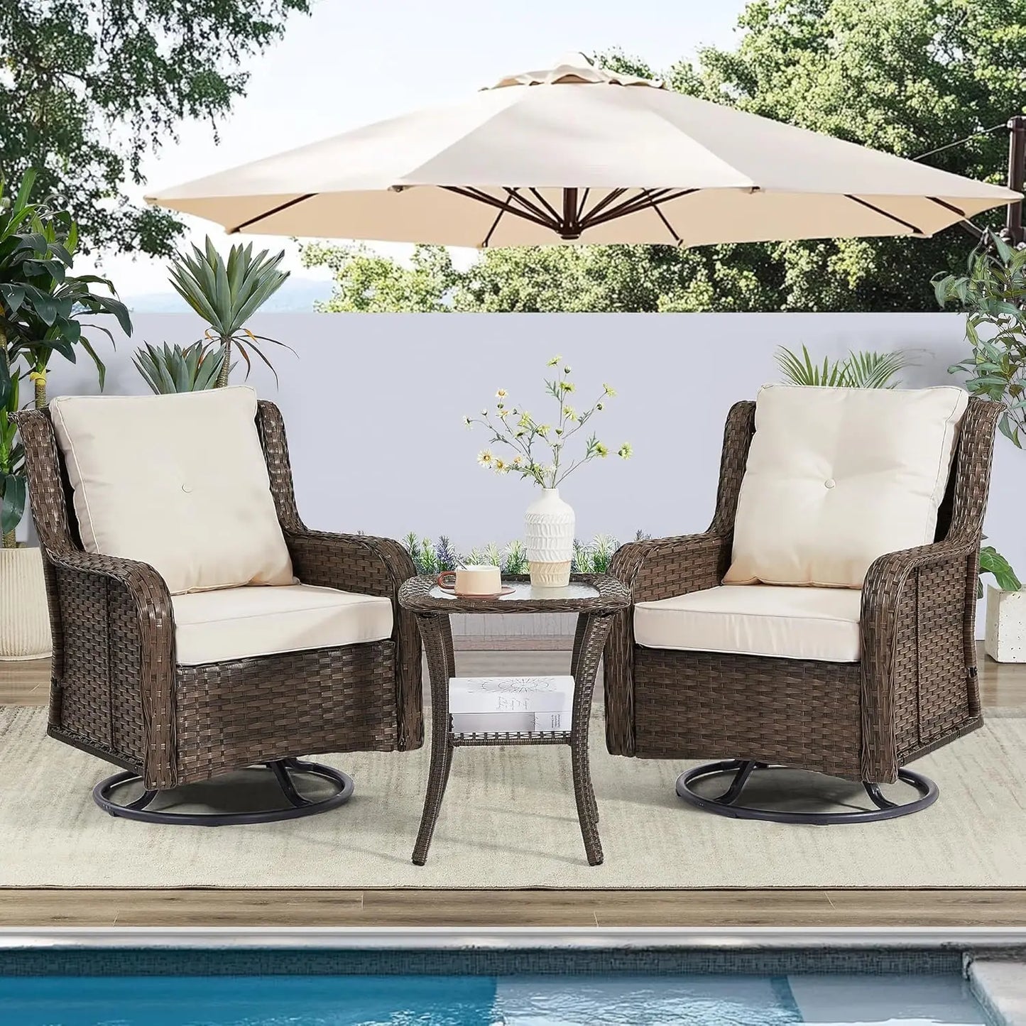 360 Swivel Patio Set Wicker Chairs And Side Table Outdoor