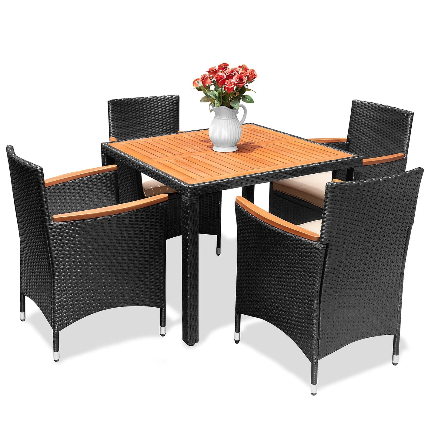 Patio Dining Set Outdoor Acacia Wood Table Chairs Cushions