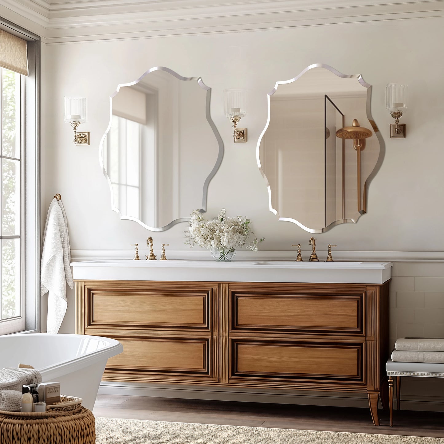 Wisfor Wall Mirror Scalloped Frameless Beveled Edge