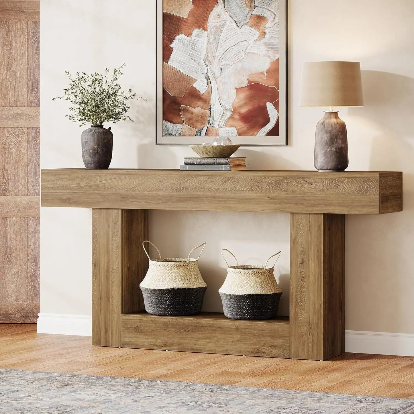 Tribesigns Farmhouse Console Table With U Shaped Base 2 Tier