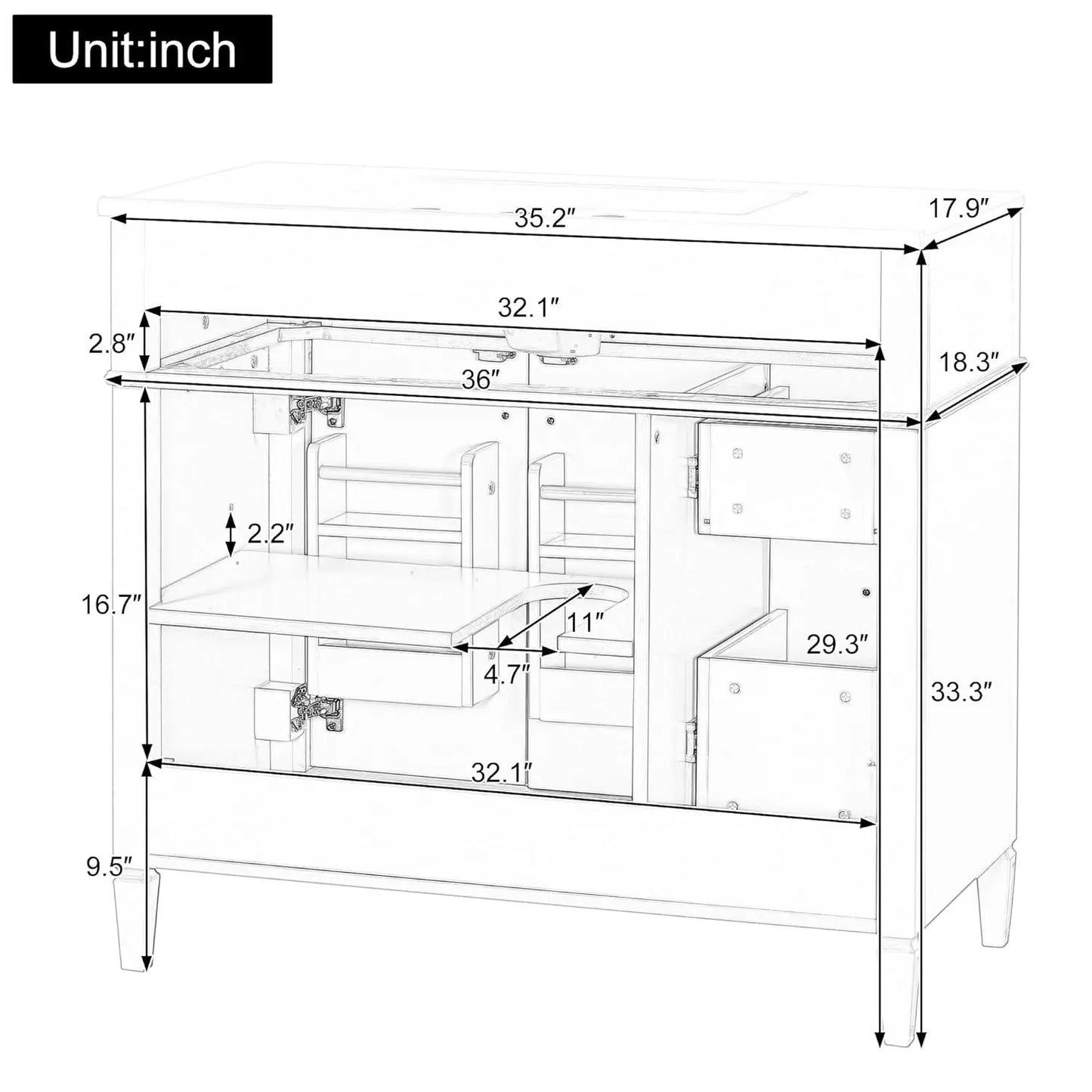 Free Standing Bathroom Vanity With Sink And Ceramic Basin