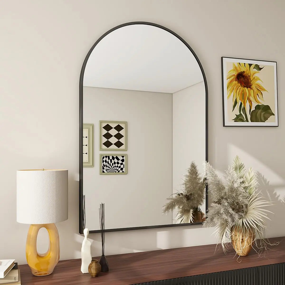 Beautypeak Arch Bathroom Mirror With Metal Frame Wall Mount