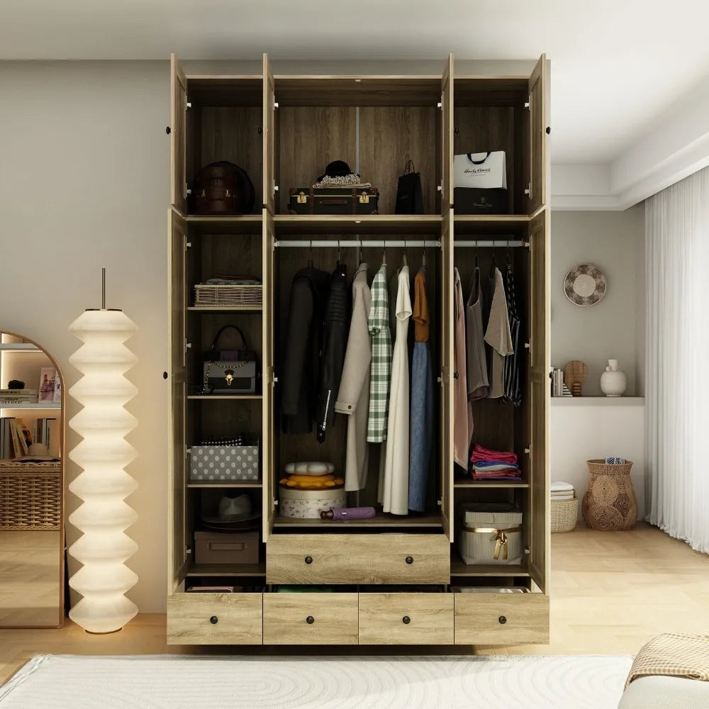 RBXC 8 Door Wardrobe Armoire With Rattan Doors And Drawers